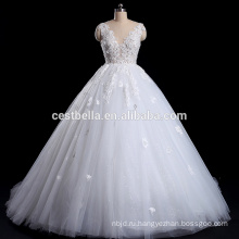 Белый кружева свадебное платье 2016 с глубоким V-обратно V-образным вырезом